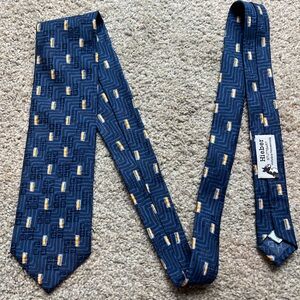 Givenchy Navy and Gold Patterned Silk Tie